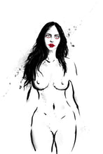 Load image into Gallery viewer, Minimalist female line art drawing - creepy wall art - original fine art print