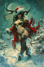 Load image into Gallery viewer, Krampus pinup wall art - Christmas pagan art - original fine art print
