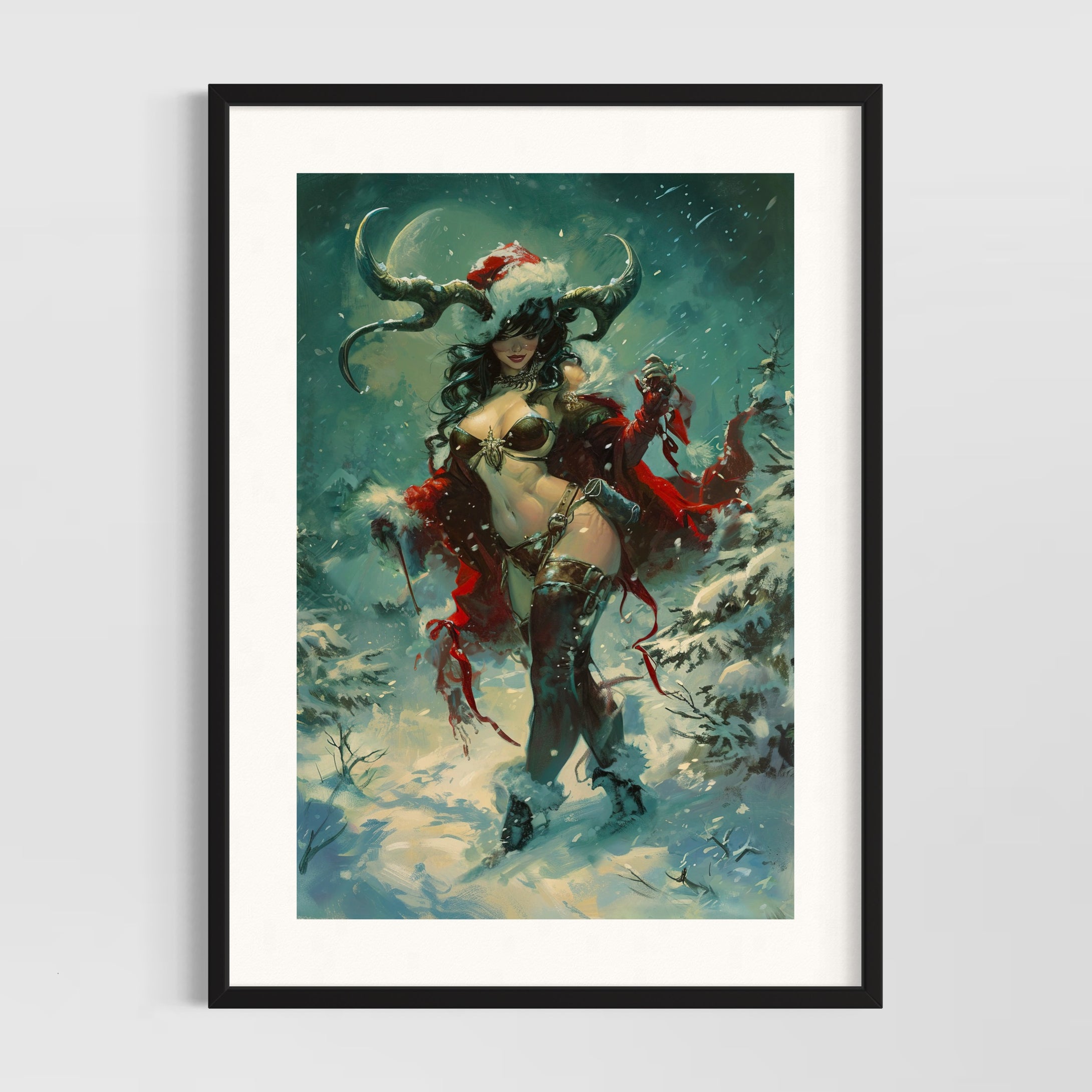 Krampus pinup wall art - Christmas pagan art - original fine art print