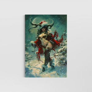 Krampus pinup wall art - Christmas pagan art - original fine art print