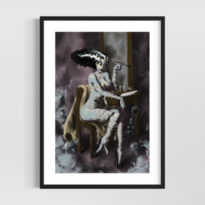 Bride of Frankenstein pinup - Halloween pinup girl art - Original fine art print