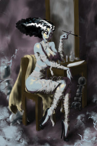 Bride of Frankenstein pinup - Halloween pinup girl art - Original fine art print
