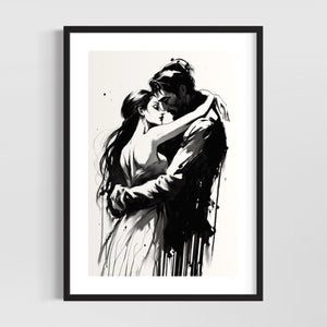 Couple line art - Minimalist sensual art black and white drawing - Original fine art print