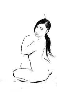 Minimalist female line art drawing - Nude Line Drawing - Original fine art print