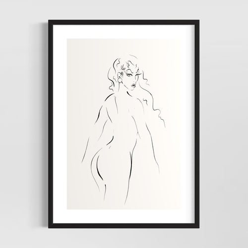 Minimalist female line art drawing - Original fine art print
