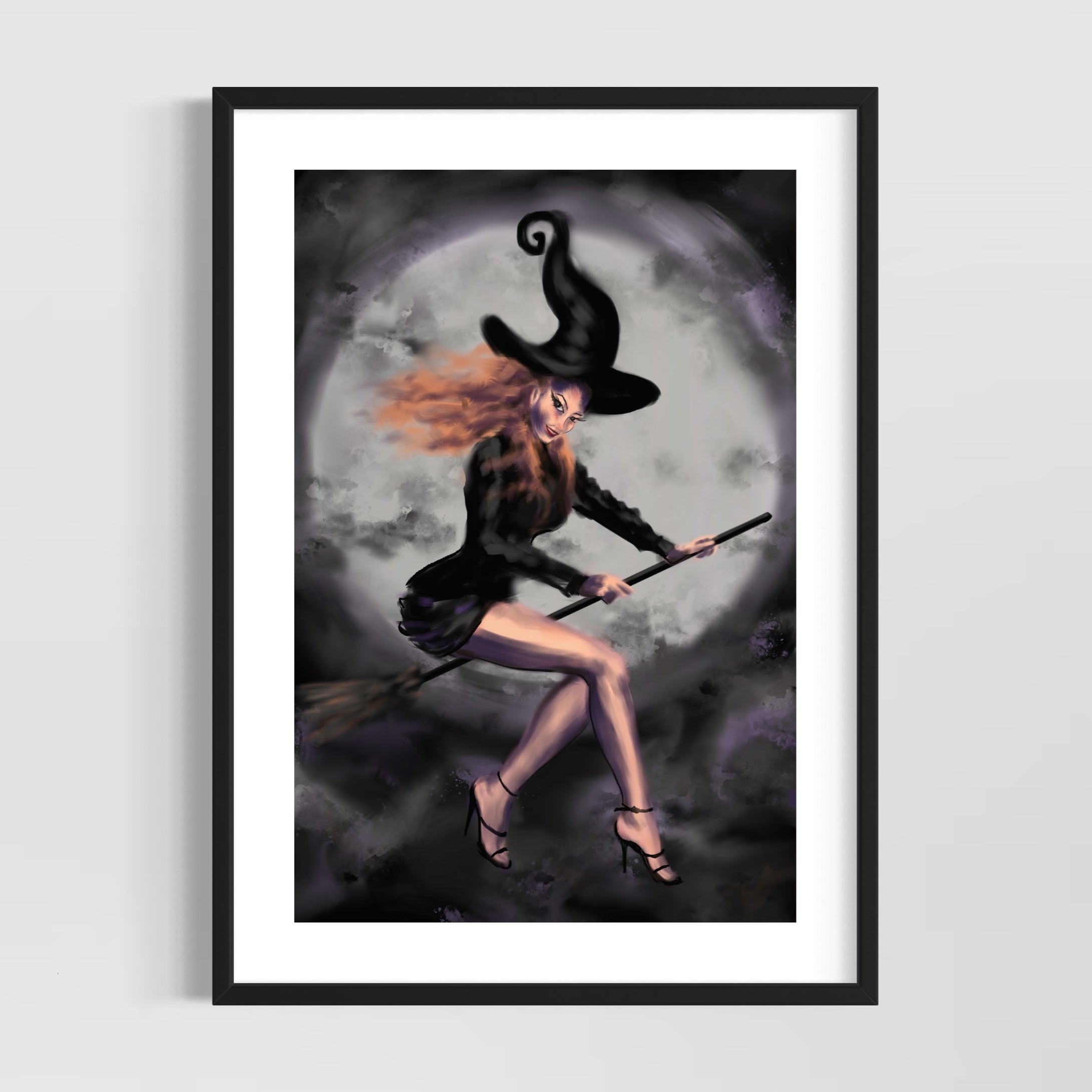 Halloween pinup witch - witchy wall art - original fine art print
