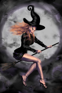 Halloween pinup witch - witchy wall art - original fine art print