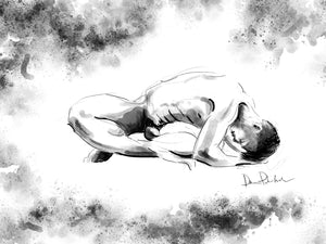 Minimalist male nude line art drawing - original fine art print