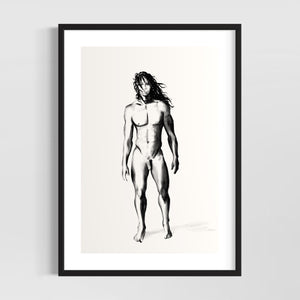 Male nude sensual art drawing - original fine art print