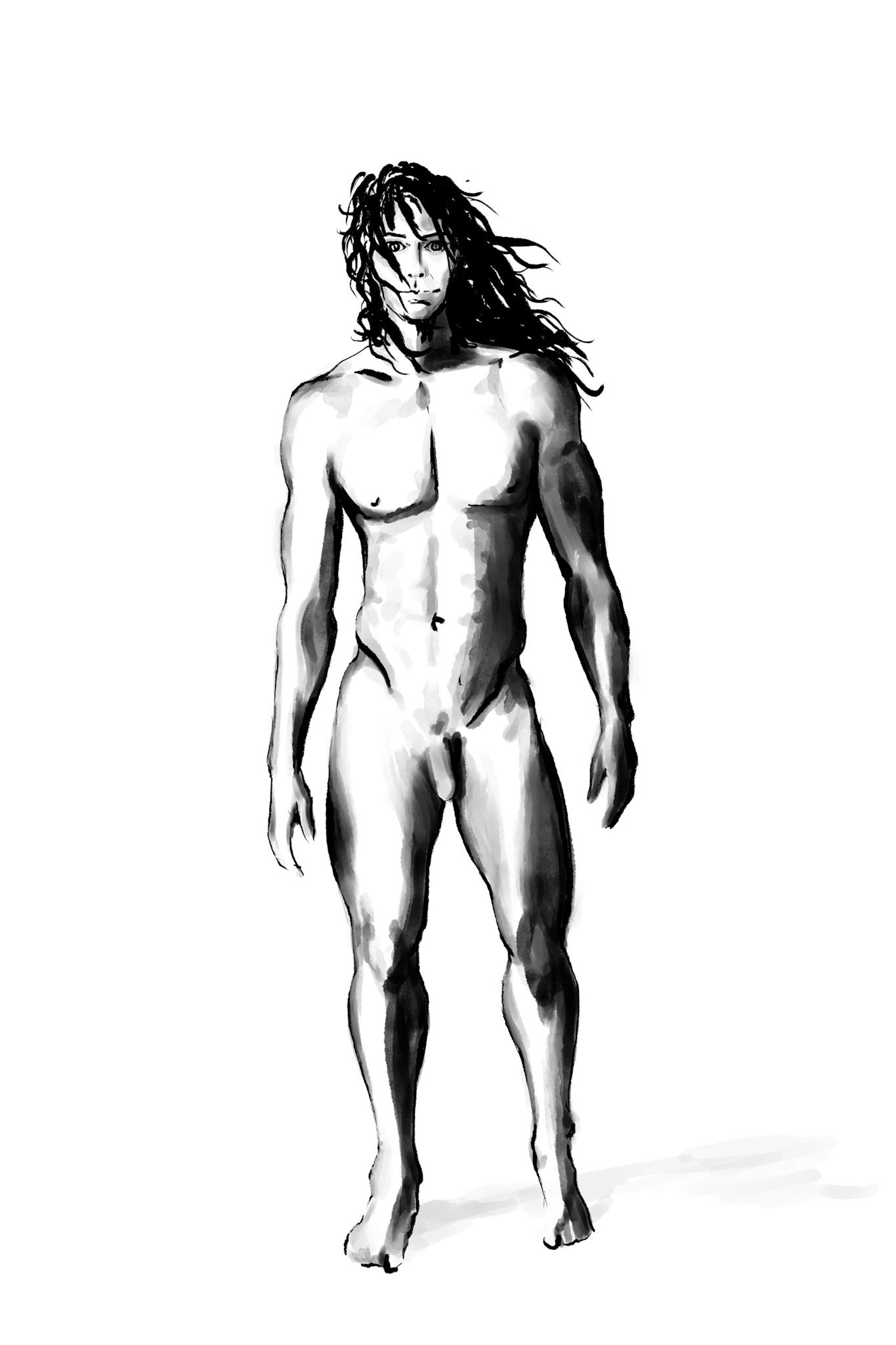 Male nude sensual art drawing - original fine art print – Damon Art